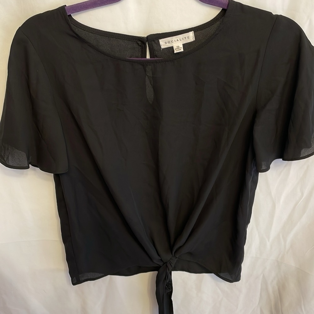 Capsule Chiffon Tie Front Short Sleeve Blouse XS Petite Lagenlook Whimsigoth
